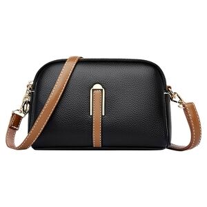 Black Soft Shoulder Purse Crossbody Two Zipper Compartments